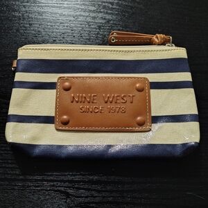 Nine West Striped Canvas Wristlet - Navy and Cream